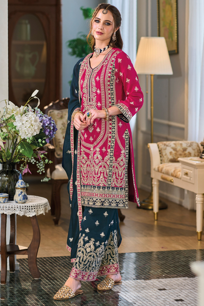 Pink Embroidered Salwar Kameez with Dupatta - Premium Silk Wedding Outfit for Women