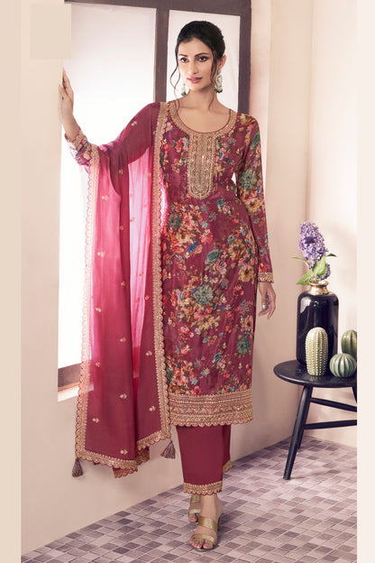 Pink Embroidered Salwar Kameez with Chinon Fabric - Indian Wedding Outfit USA Canada