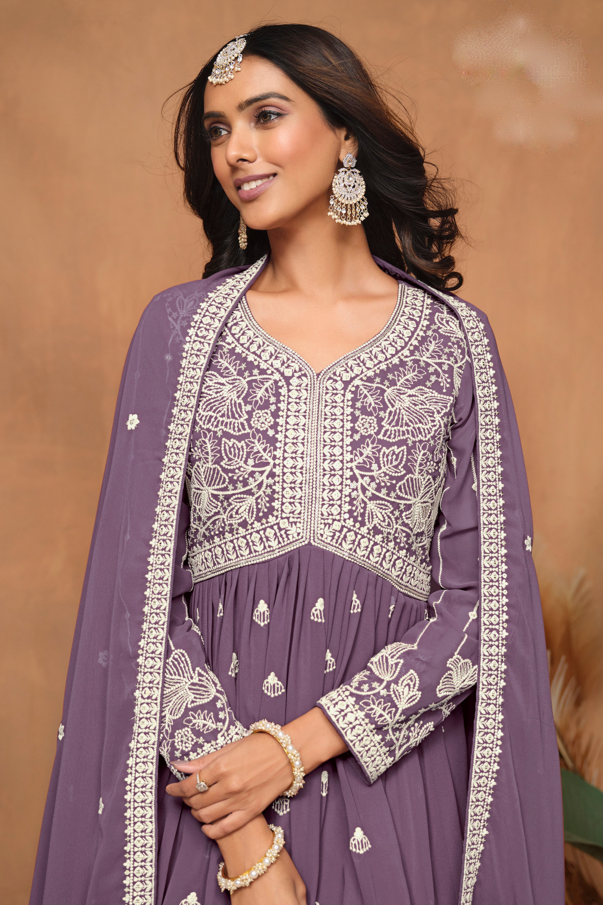 Heavy Sequence And Thread Embroidery Work On Georgette Sharara Kameez - Designer Pakistani Outfit