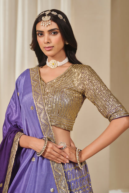 Indian Pakistani Thread & Embroidery Work Chinon Silk Wedding Lehenga Choli
