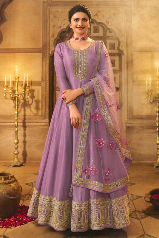 Indian Party Wear Purple Full-Flared Beautiful Anarkali Long Gown Suits