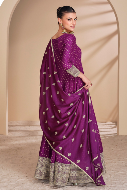 Traditional Indian Anarkali gown - Designer Wedding Guest Dress With Dupatta USA

