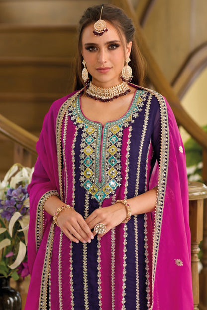 Modern Pink Salwar Suit with Diamond Work - Full Length View - Ready to Wear Ethnic Dress