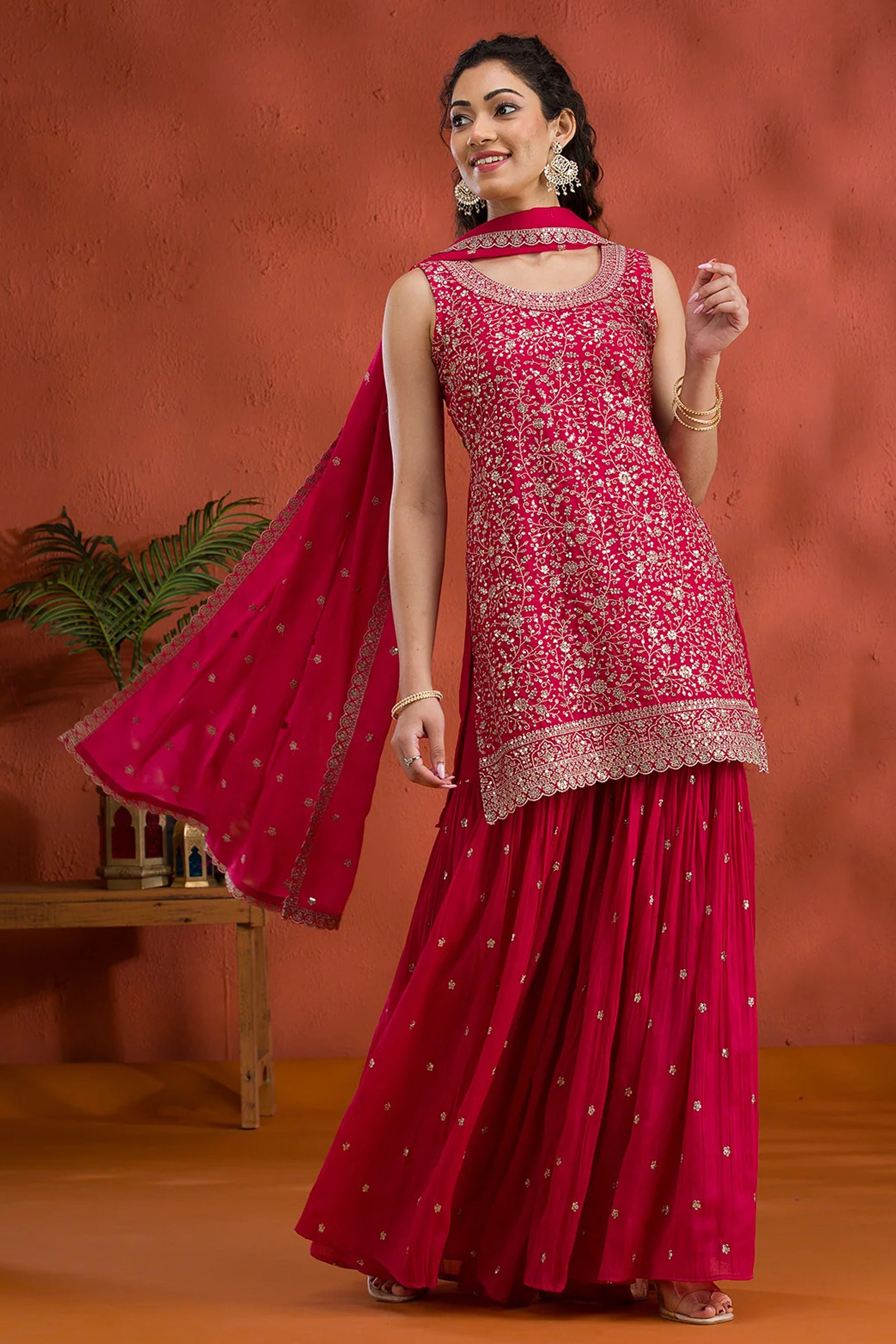 Trendy Pink Embroidered Palazzo Suit Eid Festival Wear Stylish Outfit
