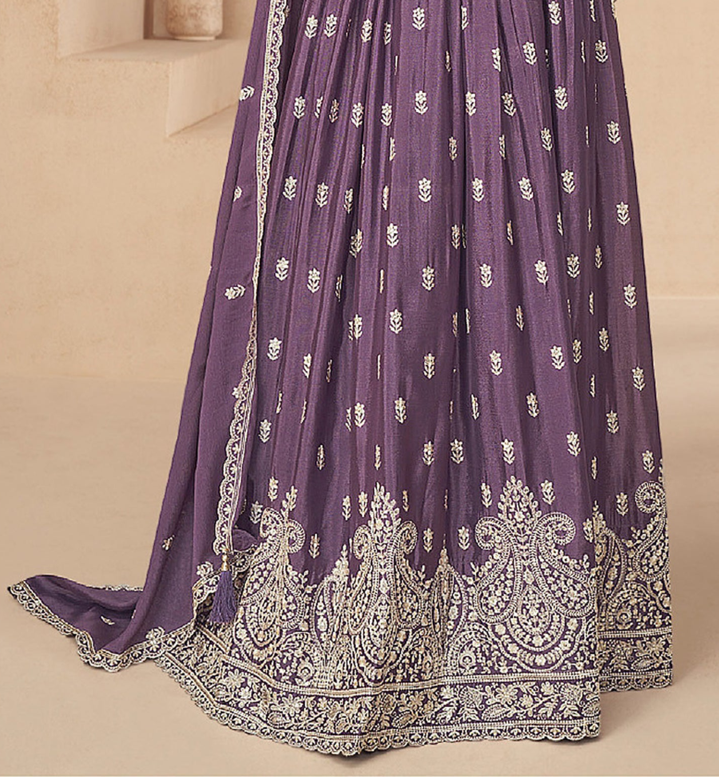 Bollywood Wedding Wear Heavy Dull Santoon Lavender Anarkali Dress Dupatta Gown Suit's