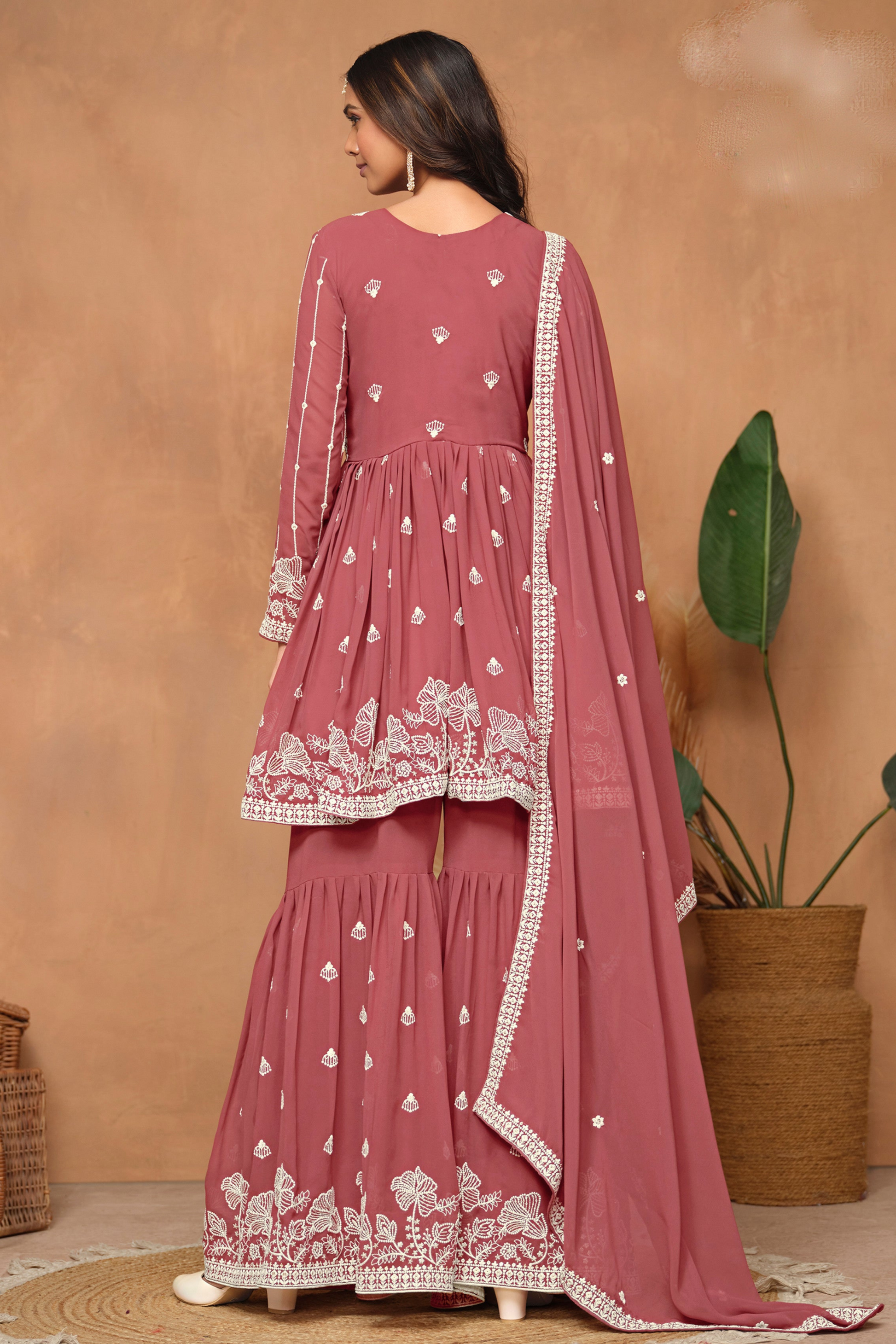 Georgette Sharara Kameez With Dupatta - Ready to Wear Indian Suit
