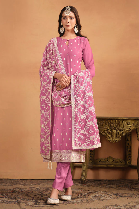 Pink Embroidery Salwar Kameez Front View - Traditional Indian Wedding Outfits