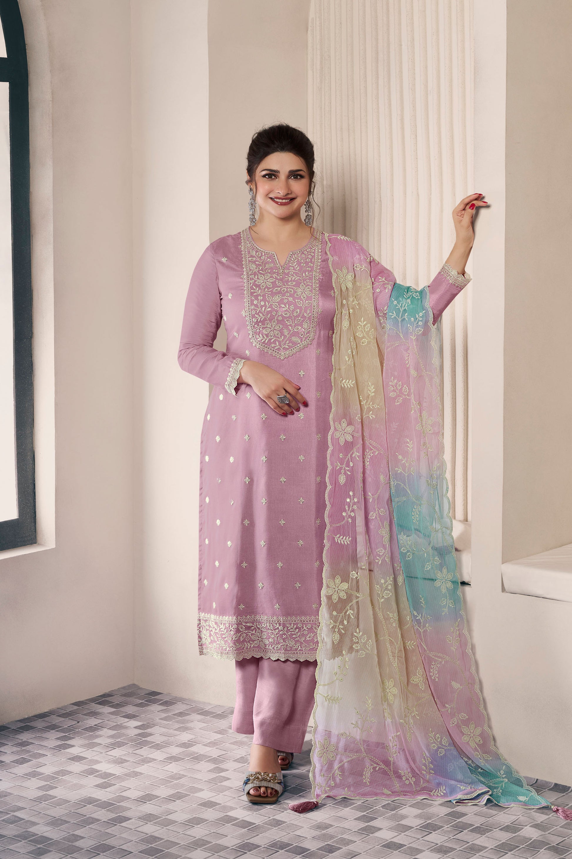 Gorgeous Pink Silk Embroidered Salwar Kameez For Weddings End Parties