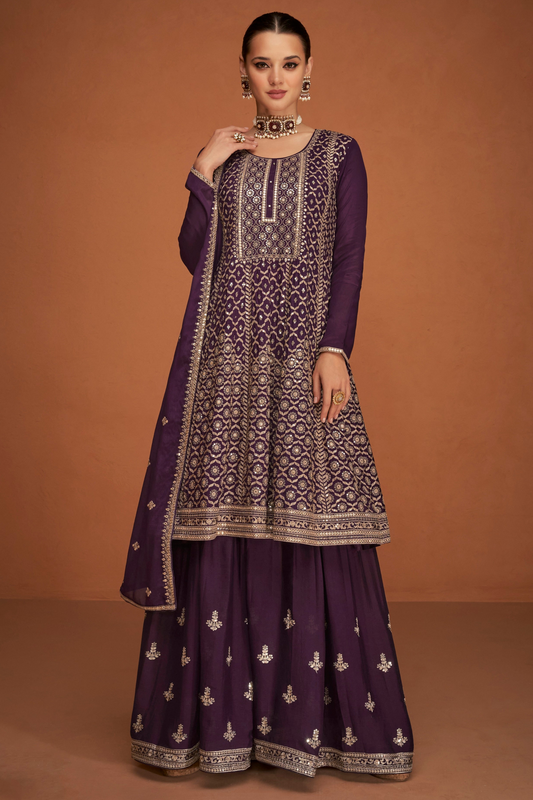 Designer Pakistani Indian Embroidered Salwar Kameez With Palazzo Pants.
