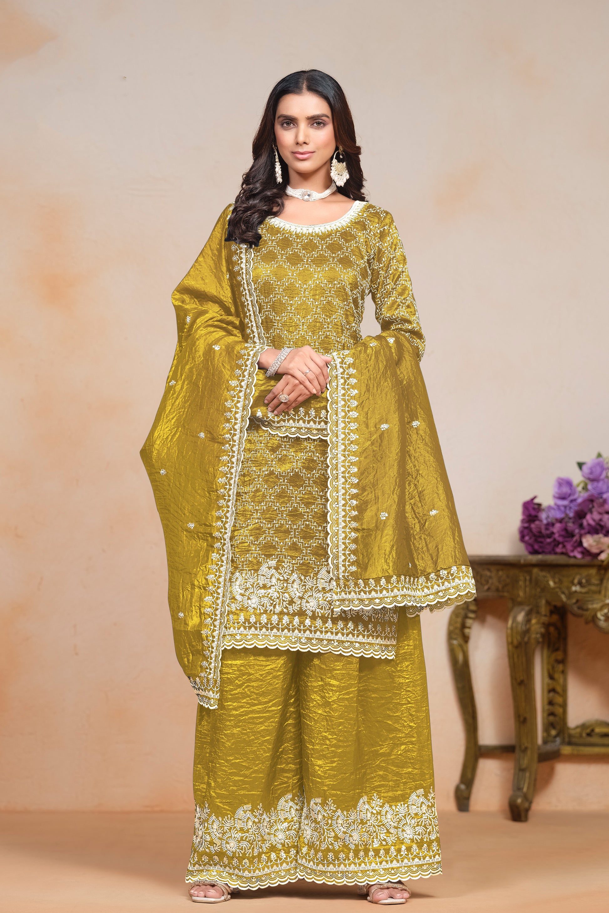 Elegant Indian Traditional Designer Salwar Kameez Palazzo Suit for Women.