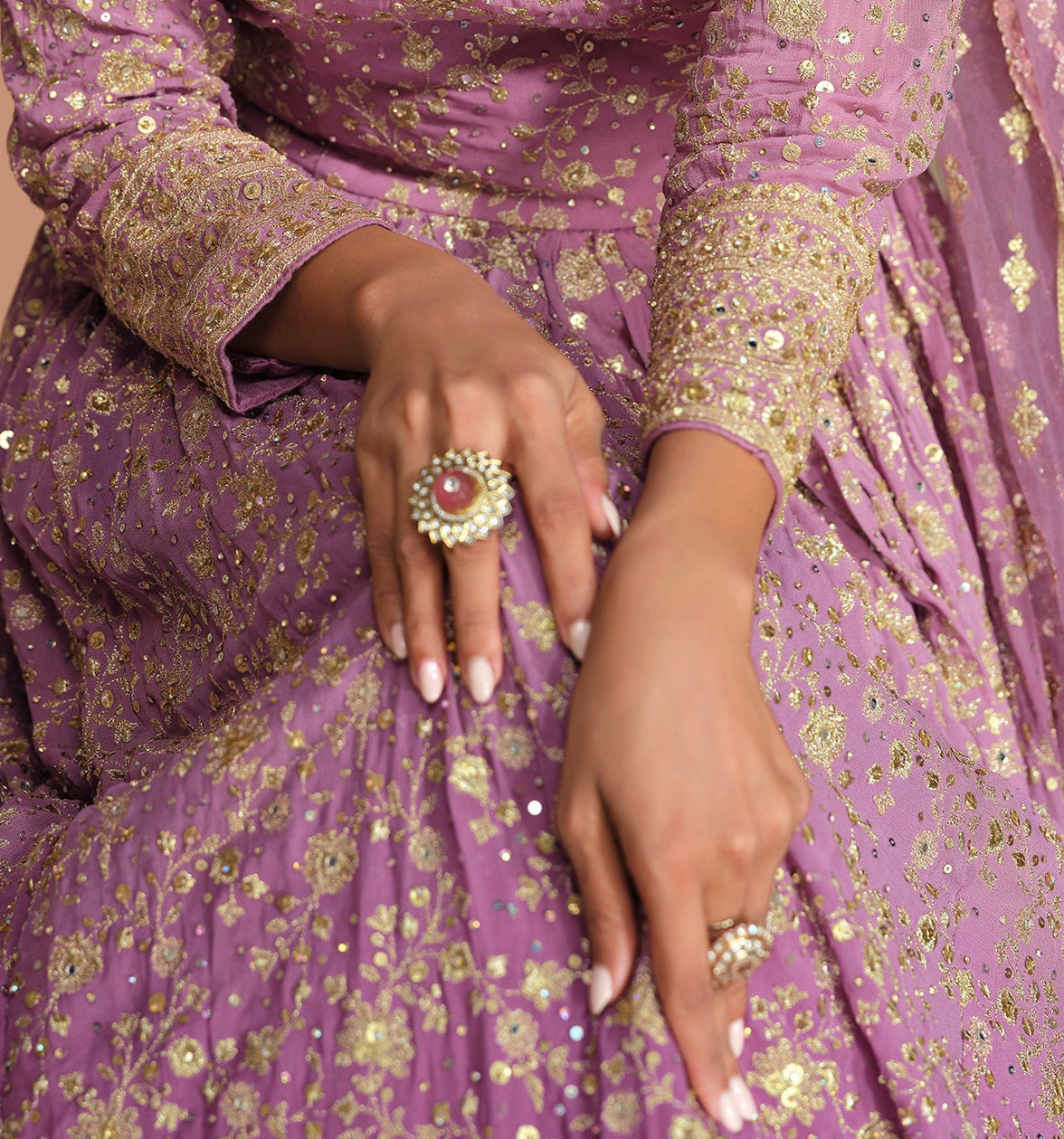 Modern Pink Anarkali Gown Suits Georgette With Dupatta For Festivals 