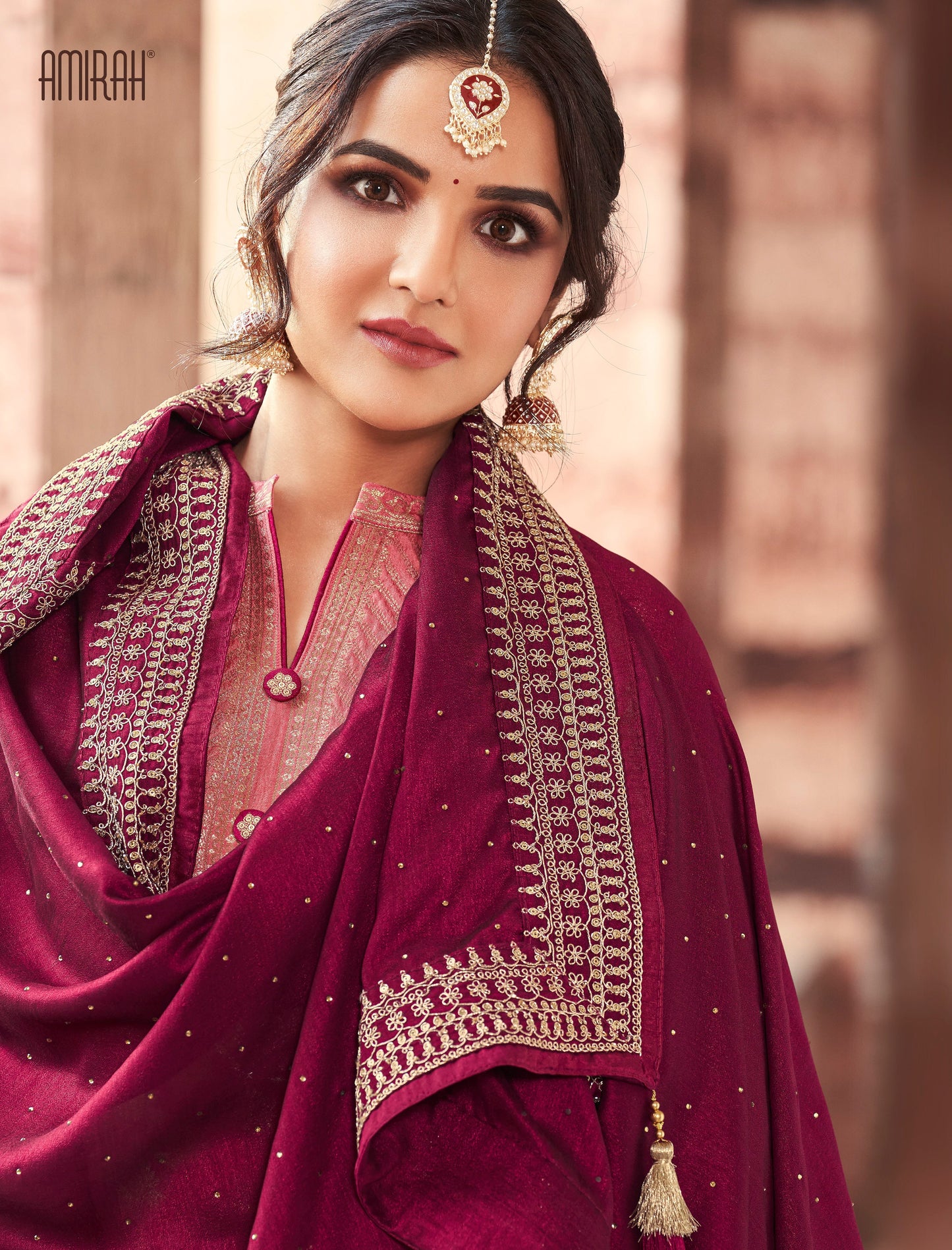 Silk Jacquard Embroidered Georgette Dupatta Swarovski Embellishments