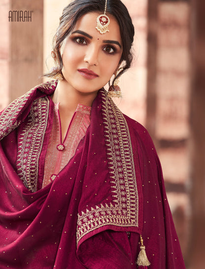 Silk Jacquard Embroidered Georgette Dupatta Swarovski Embellishments