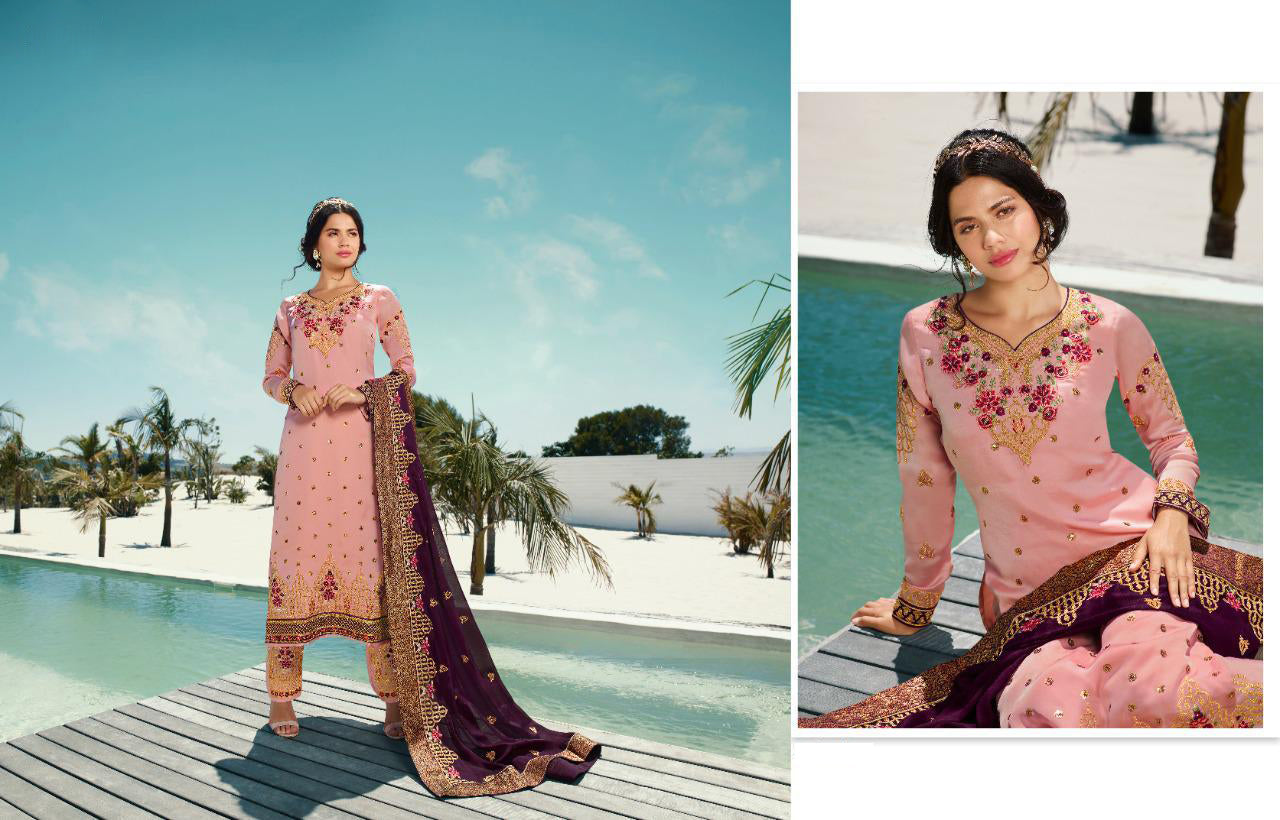 Pink Salwar Kameez Complete Outfit With Embroidered Dupatta - Wedding Party Wear 