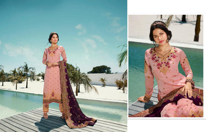 Pink Salwar Kameez Complete Outfit With Embroidered Dupatta - Wedding Party Wear 