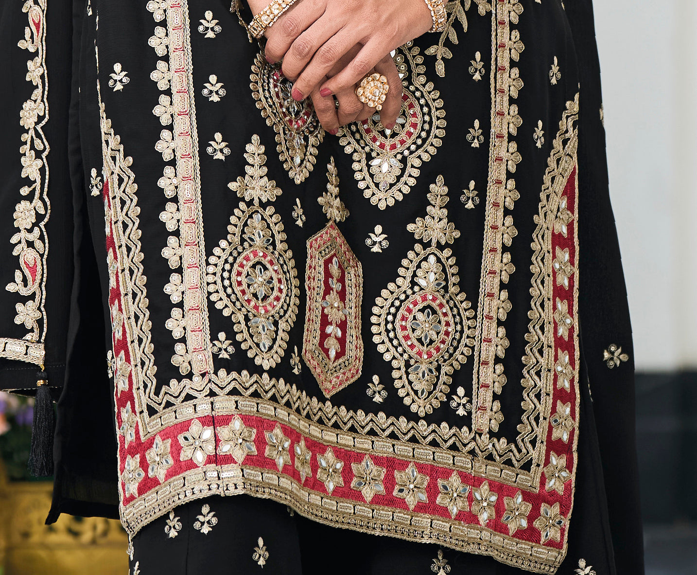 Indian Reception Dress - Black Ethnic Party Wear Sharara Set With Embroidery