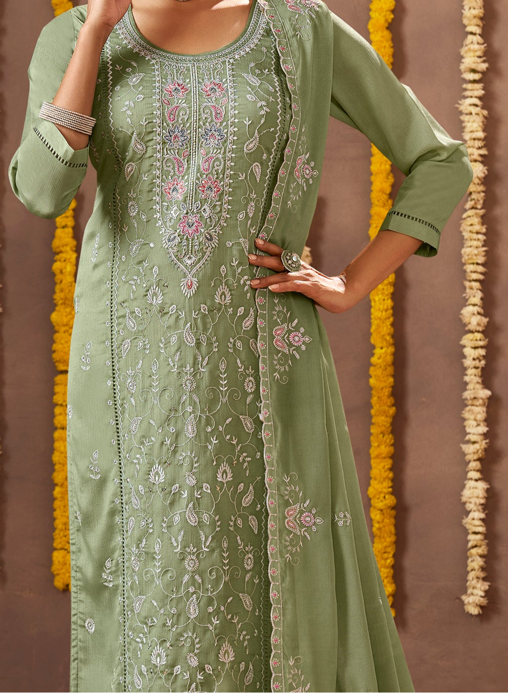 Pakistani Designer Pure Chinon Fabric Wedding Function Wear Salwar Kameez
