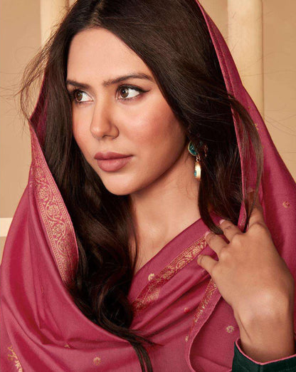 Traditional Green Salwar Kameez Premium Linen Palazzo Pants and Dupatta Indian Ethnic Wear