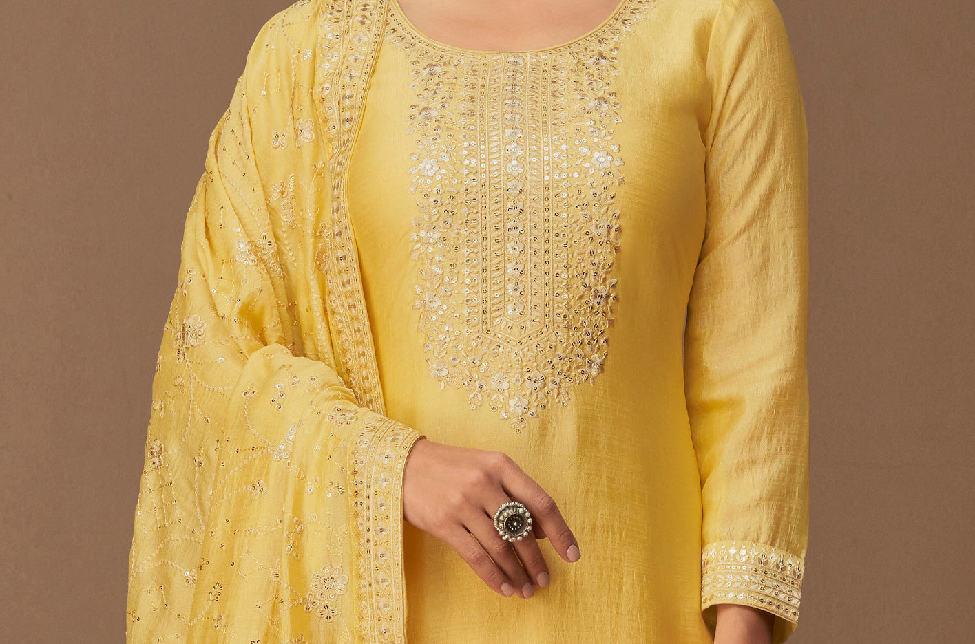 Traditional Light Yellow Premium Silk Embroidered Salwar Suit With Straight Ideal For Wedding Functions