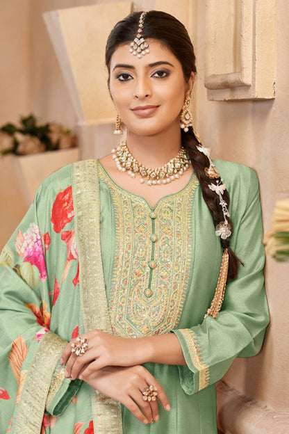 Latest Green Anarkali Gown Silk Dress With Dupatta For USA Weddings