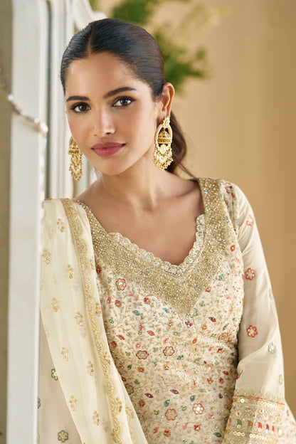 Designer Pakistani Palazzo Suit With Heavy Embroidery Work And Dupatta