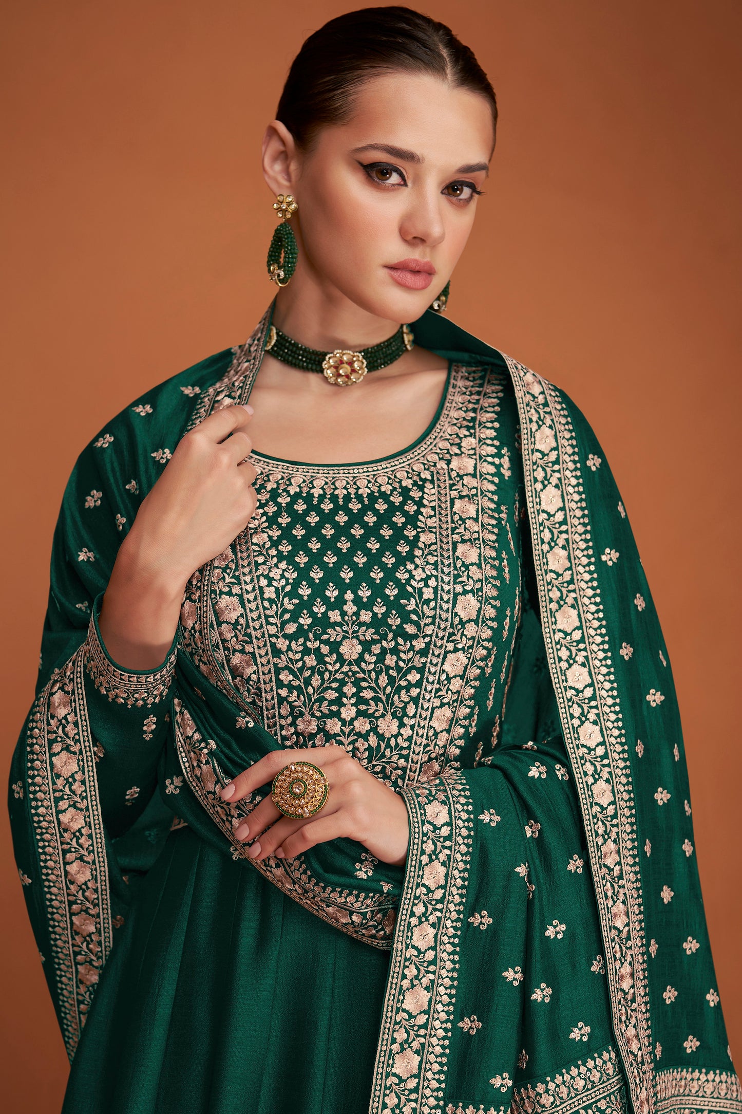 Reception Function Party Wear Stylish Full Long Premium Silk Anarkali Dupatta Gown's