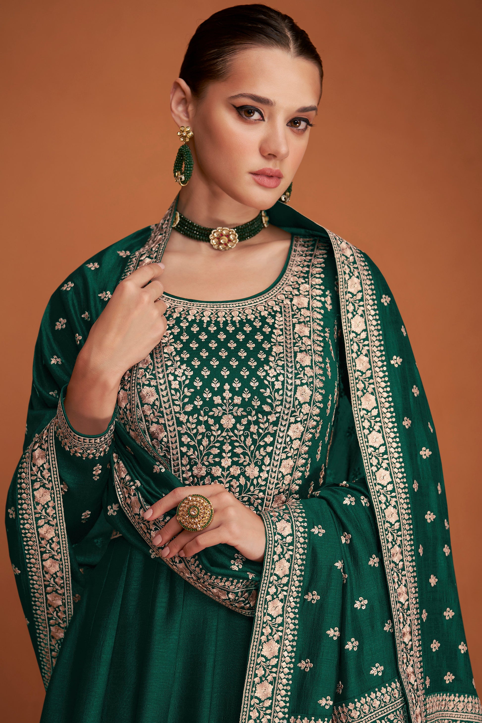 Reception Function Party Wear Stylish Full Long Premium Silk Anarkali Dupatta Gown's