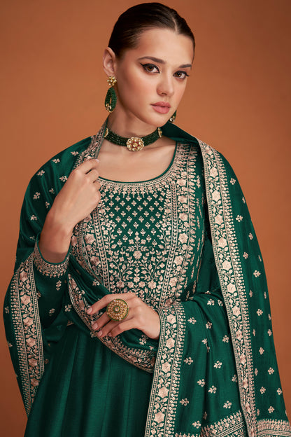 Reception Function Party Wear Stylish Full Long Premium Silk Anarkali Dupatta Gown's