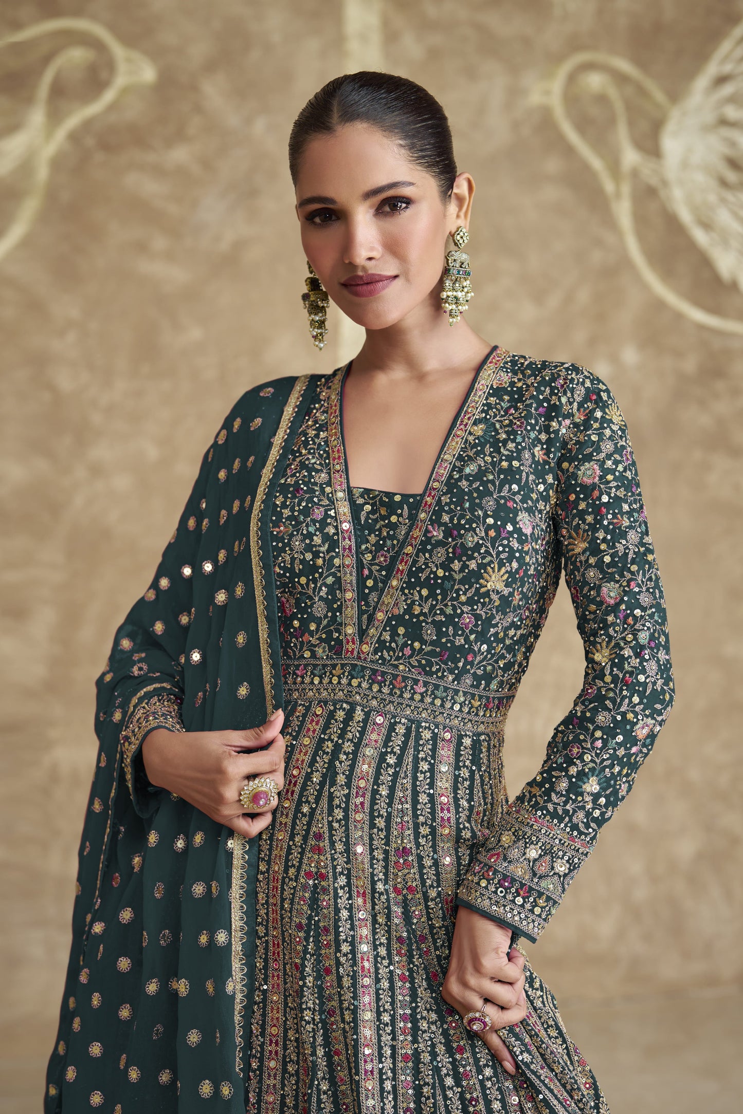 Green Anarkali Gown Wedding Wear Beautiful Women's Real Georgette Suit