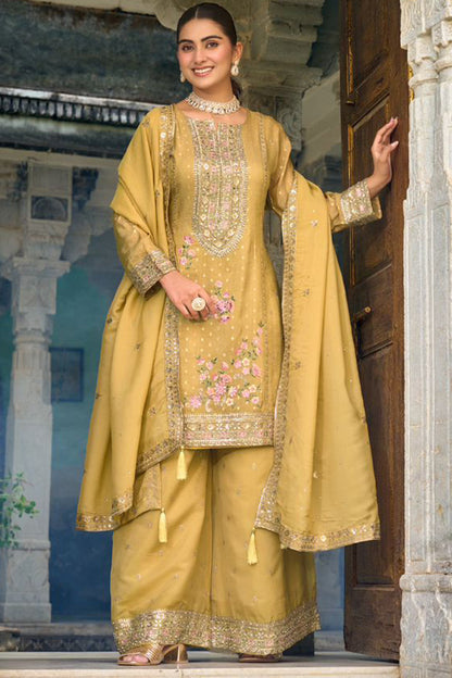 Yellow Embroidered Palazzo Salwar Kameez For Indian Wedding - Seyuri Bridal Wear USA