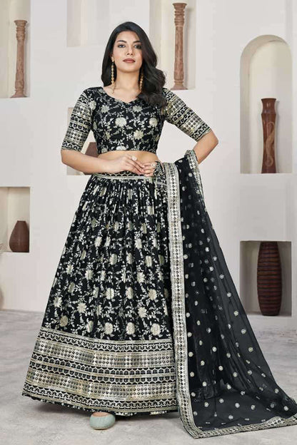 Cream Georgette Reception Lehenga Choli With Embroidered Blouse For Indian Weddings USA