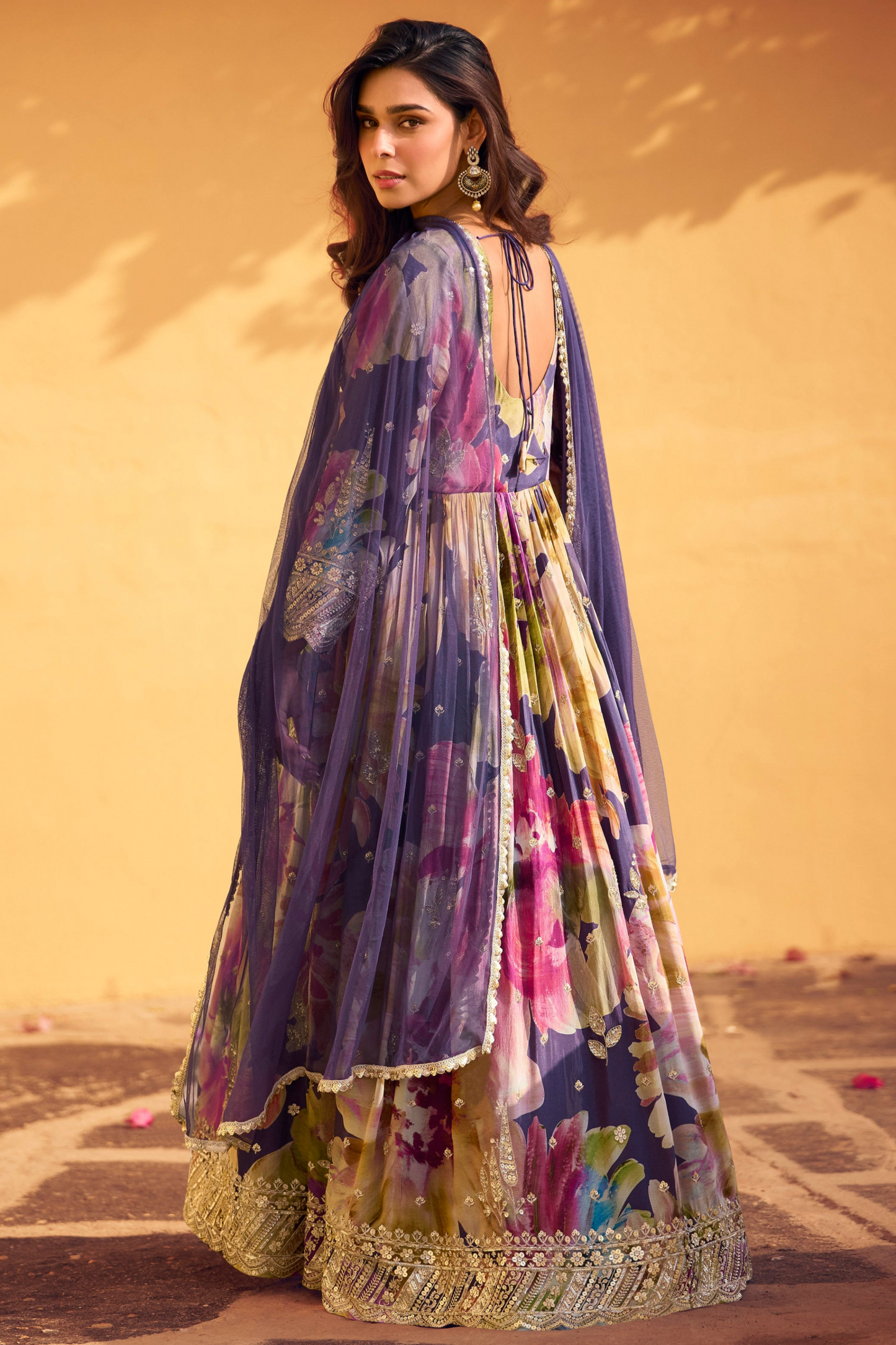 Premium Brown Anarkali Gown Dress  Chinon & Silk With Dupatta For Eid & Diwali 