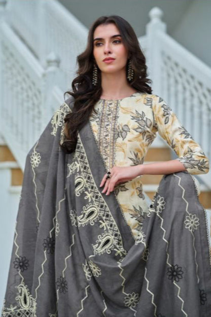 Pakistani designer cotton printed shalwar suit with embroidery work
