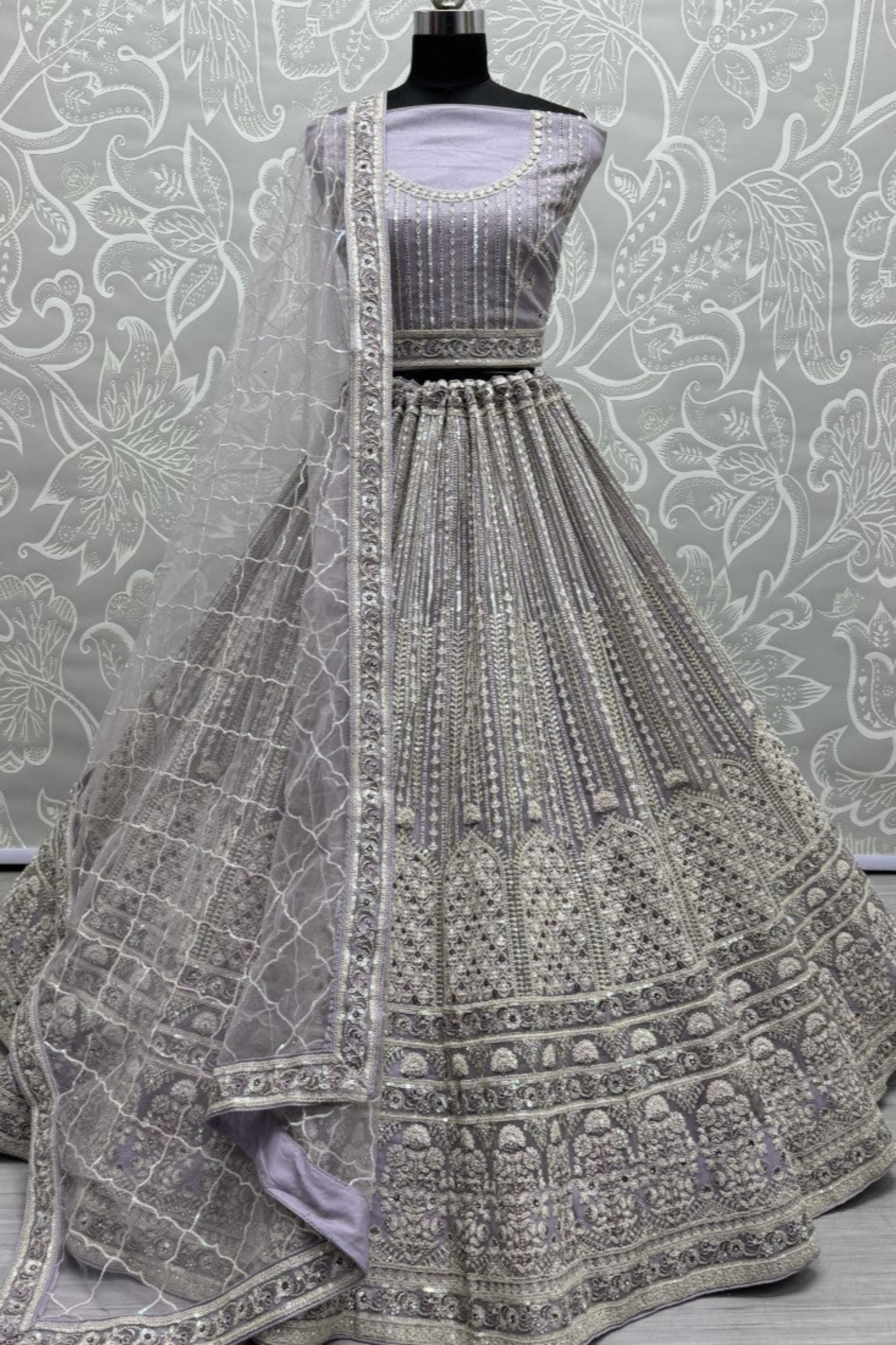 Glamorous Lavender Sequins & Dori Worked Engagement Wear Lehenga Choli
