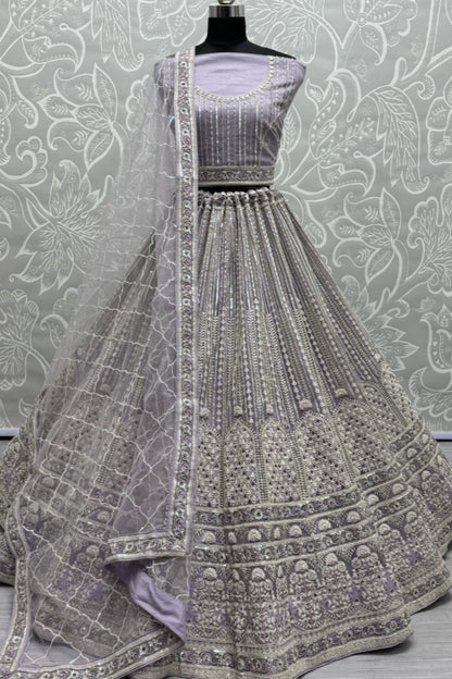 Glamorous Lavender Sequins & Dori Worked Engagement Wear Lehenga Choli