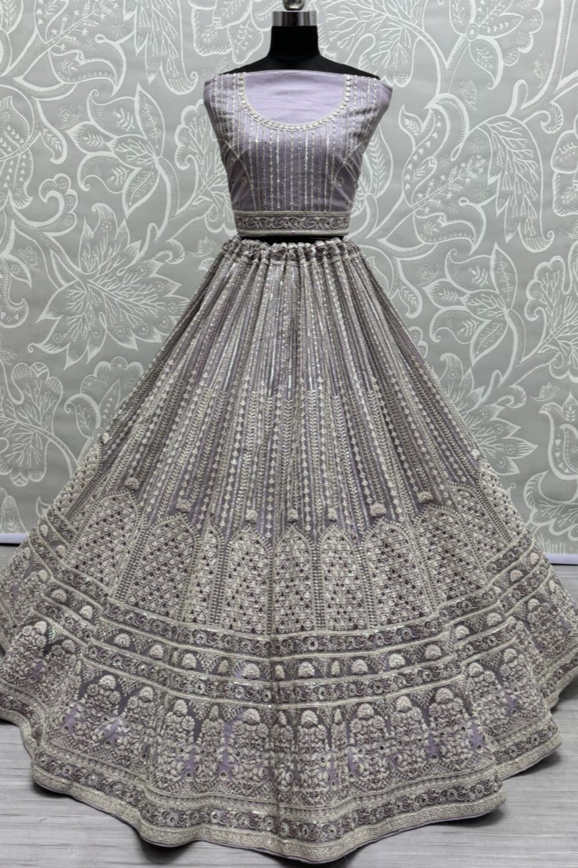 Glamorous Lavender Sequins & Dori Worked Engagement Wear Lehenga Choli