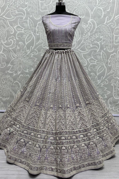 Glamorous Lavender Sequins & Dori Worked Engagement Wear Lehenga Choli