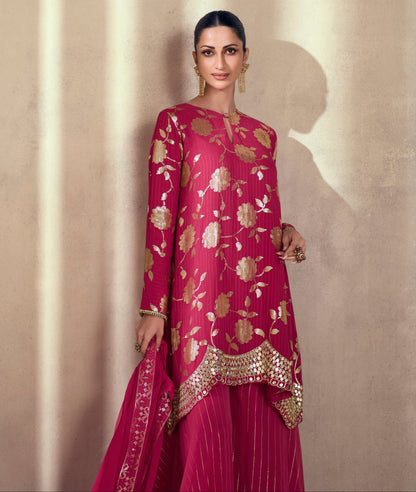 Pink Silk Salwar Kameez for Haldi and Wedding Functions.