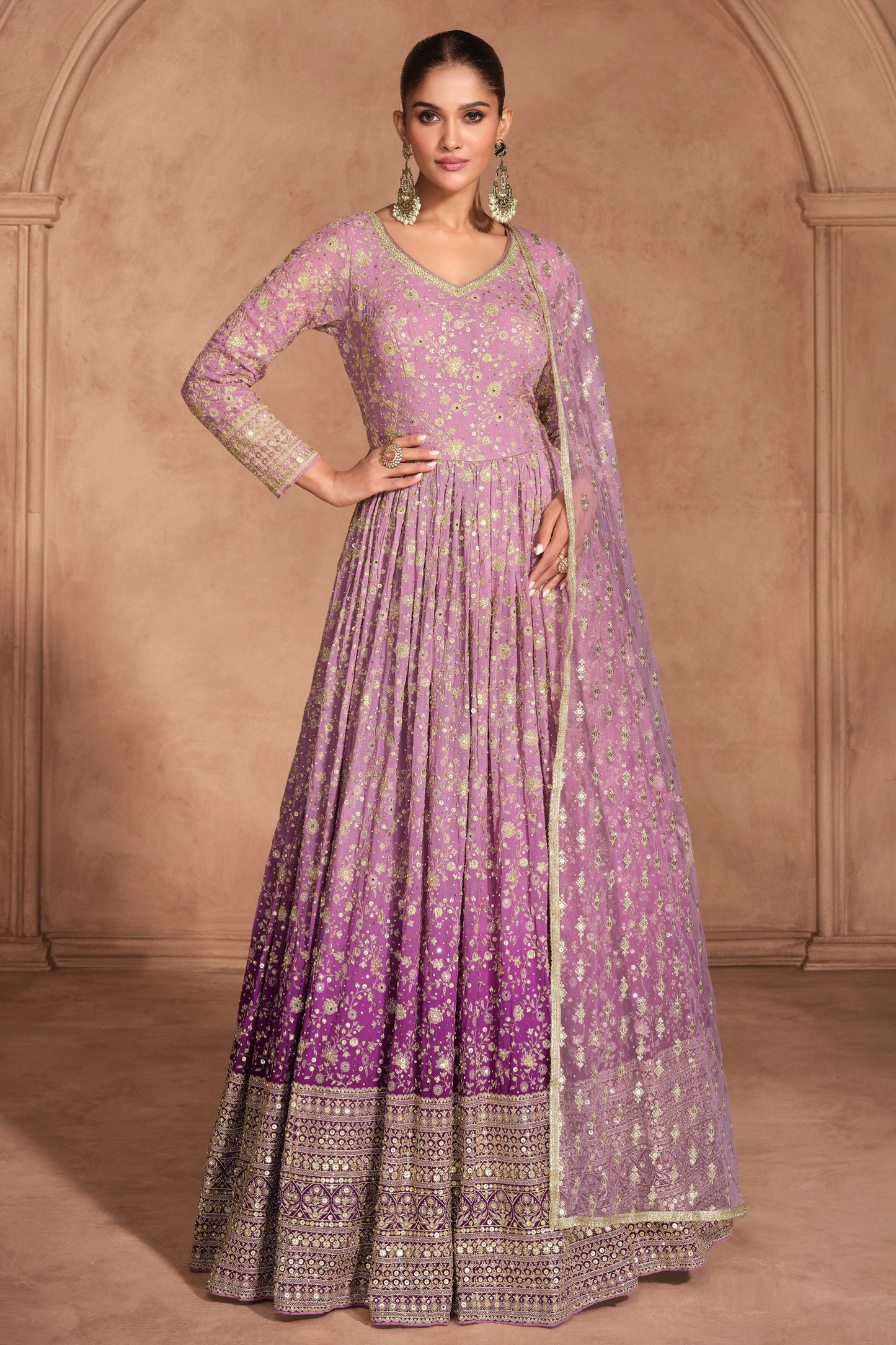 Modern Pink Anarkali Gown Georgette With Dupatta For Festivals and Occasion