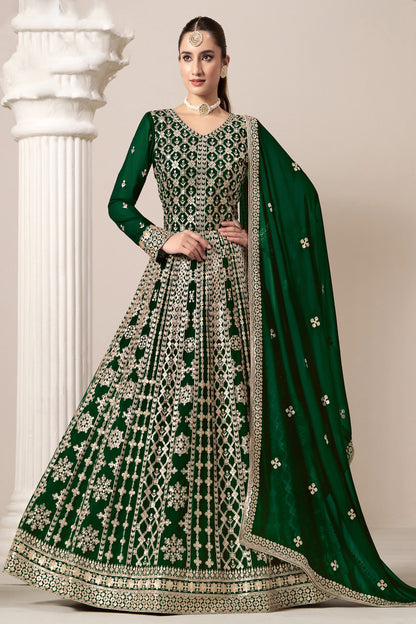 Dark green embroidered Anarkali Gown With Heavy Work - Front View