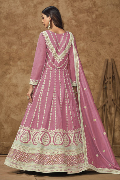 Traditional Indian Anarkali Gown With Dupatta - Side View