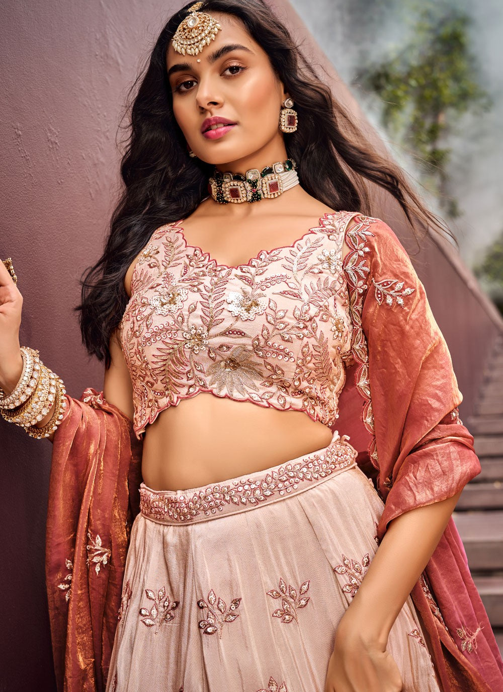 "Navratri-ready lehengas for U.S. garba nights."
