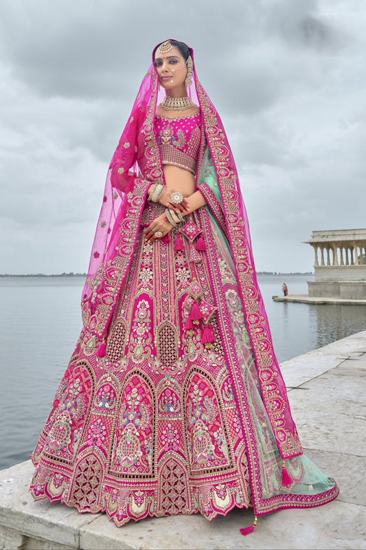 "Stylish lehengas for U.S.-based Indian functions."
