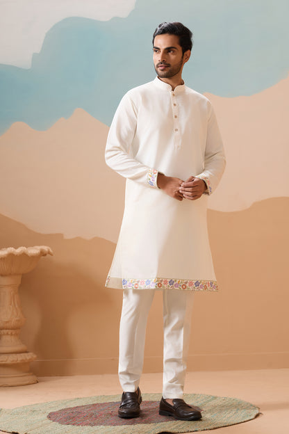 Designer White Kurta With Mirror Embellishments - Indian Ethnic Wear For Men