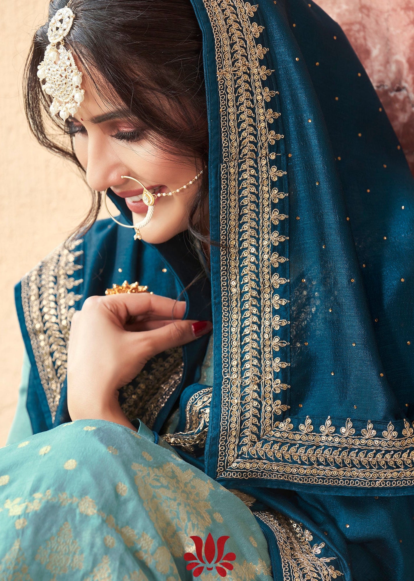 Sky Blue Salwar Kameez Dupatta Set - Back View Showing Embroidery Detail - Ships to USA Canada UK