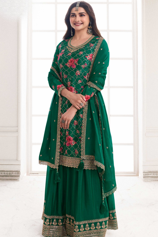 Women's Designer Floral Printed Embroidery Palazzo Suit 