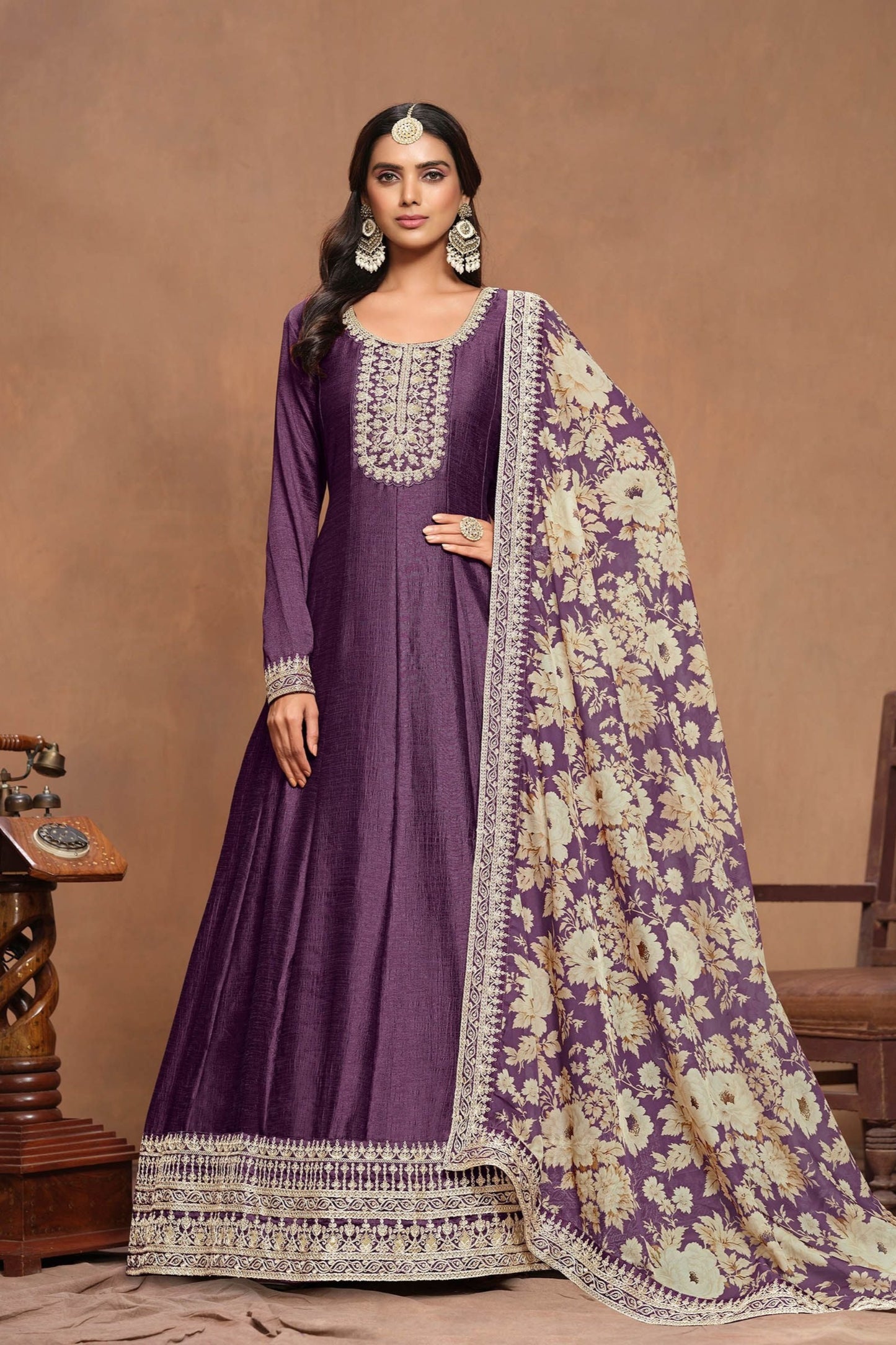 Stitched Anarkali Dupatta Gown Dresses for Women's Wear