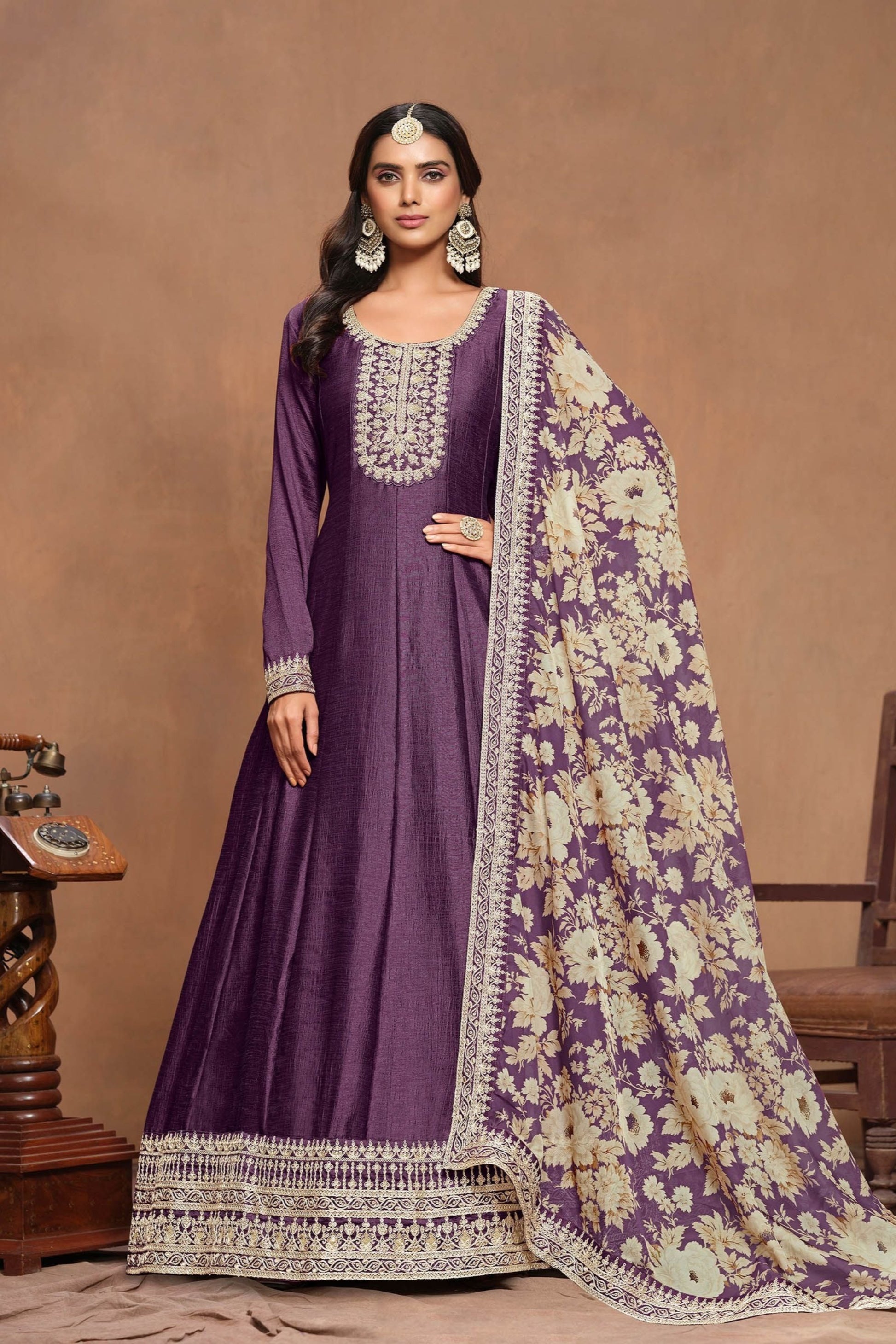 Stitched Anarkali Dupatta Gown Dresses for Women's Wear