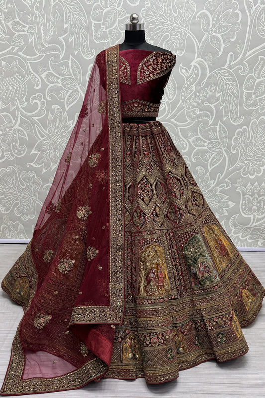 burgandy red lehenga,plus size available,Comfort Fit,Premium Fabric,Express Delivery.