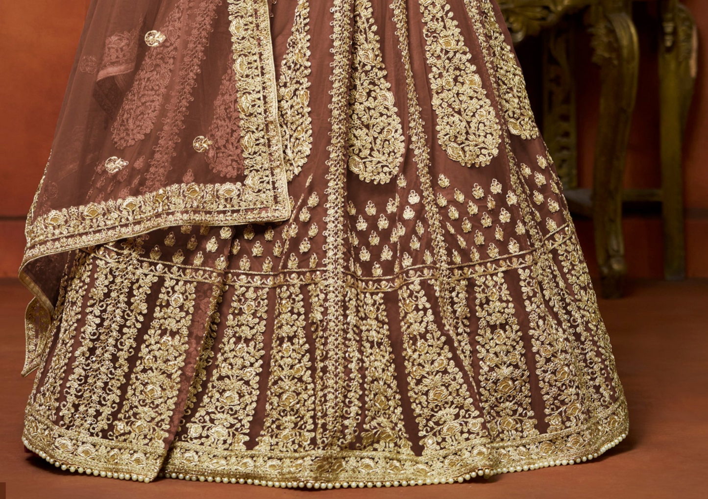 Brown Lehenga for Diwali – Bright and bold, perfect for lighting up the night.

